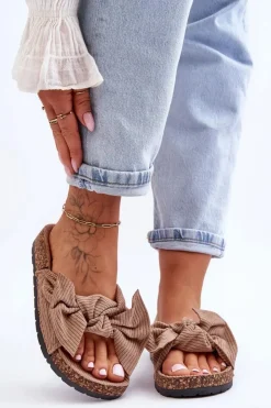 Outlet Boto Sztruksowe Klapki Na Korku Ciemnobeżowe Summertime