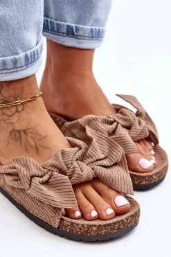 Outlet Boto Sztruksowe Klapki Na Korku Ciemnobeżowe Summertime