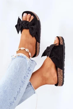 Boto Klapki Korkowe|Klapki Damskie Klasyczne*Sztruksowe Klapki Na Korku Czarne Summertime