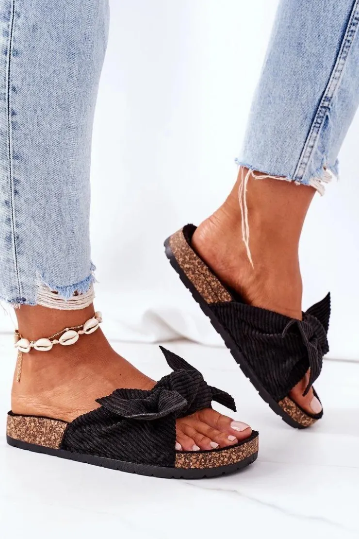 Boto Klapki Korkowe|Klapki Damskie Klasyczne*Sztruksowe Klapki Na Korku Czarne Summertime