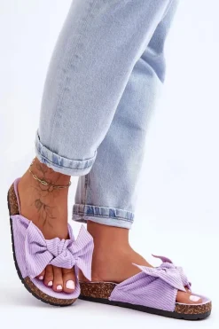 Damskie Boto Sztruksowe Klapki Na Korku Fioletowe Summertime