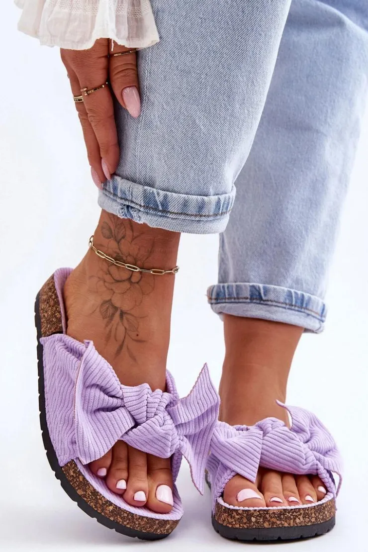 Damskie Boto Sztruksowe Klapki Na Korku Fioletowe Summertime