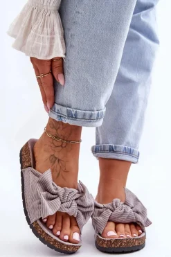 Boto Klapki Korkowe|Klapki Na Platformie*Sztruksowe Klapki Na Korku Szare Summertime