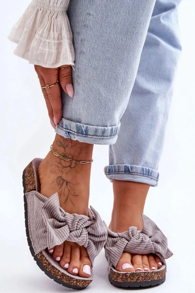 Boto Klapki Korkowe|Klapki Na Platformie*Sztruksowe Klapki Na Korku Szare Summertime