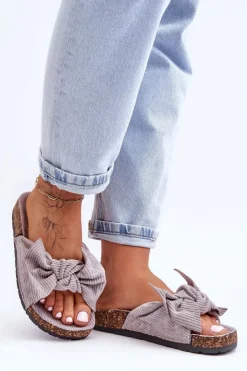 Boto Klapki Korkowe|Klapki Na Platformie*Sztruksowe Klapki Na Korku Szare Summertime