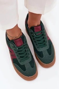 Boto Sneakersy Damskie*Sztruksowe Sneakersy Damskie Na Platformie Zielone Skye Zielony