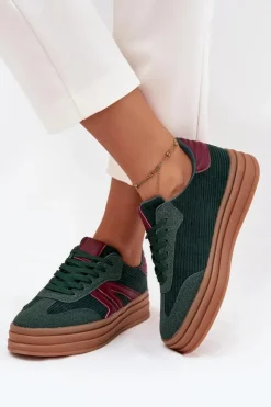 Boto Sneakersy Damskie*Sztruksowe Sneakersy Damskie Na Platformie Zielone Skye Zielony