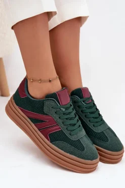 Boto Sneakersy Damskie*Sztruksowe Sneakersy Damskie Na Platformie Zielone Skye Zielony