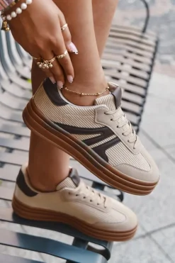 Damskie Boto Sztruksowe Sneakersy Damskie Na Platformie Beżowe Corynelle