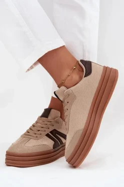 Damskie Boto Sztruksowe Sneakersy Damskie Na Platformie Beżowe Corynelle