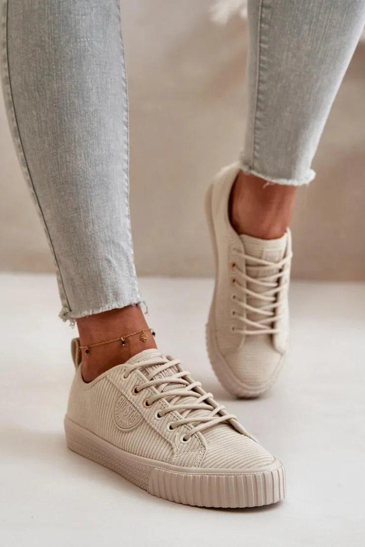 Big Star Shoes Trampki Damskie Big Star|Trampki Damskie Niskie*Sztruksowe Trampki Damskie Ocieplane Big Star OO274812 Hi-Poly System Beżowe