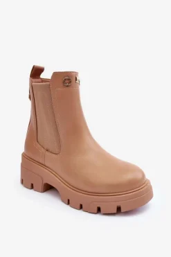 Damskie Boto Sztyblety Botki Damskie Skórzane Z Ozdobami Beżowe Lobb