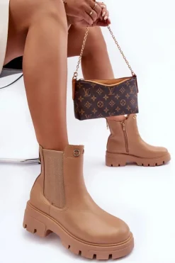 Damskie Boto Sztyblety Botki Damskie Skórzane Z Ozdobami Beżowe Lobb