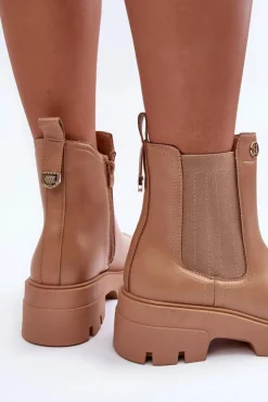 Damskie Boto Sztyblety Botki Damskie Skórzane Z Ozdobami Beżowe Lobb