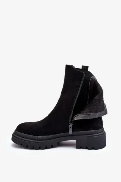 Boto Czarne Botki|Botki Płaskie*Sztyblety Botki Damskie Zamszowe Czarne Alexetta