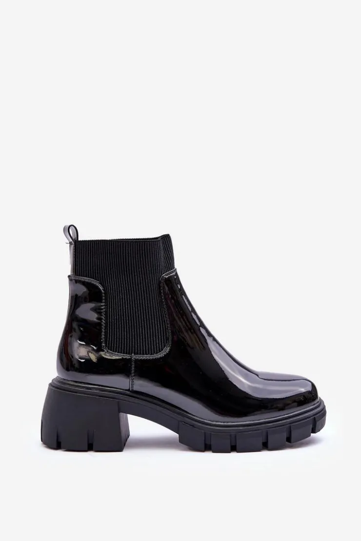 New Boto Sztyblety Botki Lakierowane Damskie Czarne Cirie