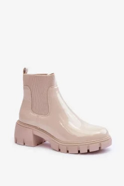 Boto Brązowe I Beżowe Botki|Botki Płaskie*Sztyblety Botki Lakierowane Damskie Beżowe Cirie