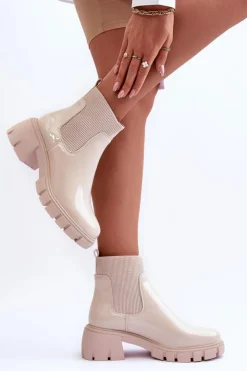 Boto Brązowe I Beżowe Botki|Botki Płaskie*Sztyblety Botki Lakierowane Damskie Beżowe Cirie