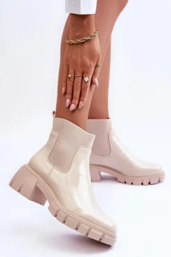Boto Brązowe I Beżowe Botki|Botki Płaskie*Sztyblety Botki Lakierowane Damskie Beżowe Cirie