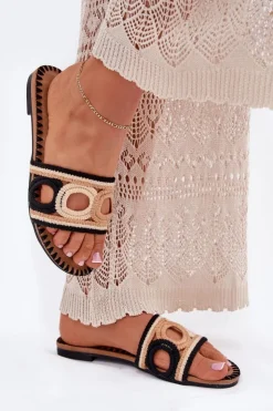 Boto Klapki Damskie Klasyczne*Szydełkowe Klapki Damskie Na Płaskim Obcasie Czarne Nirina Czarny