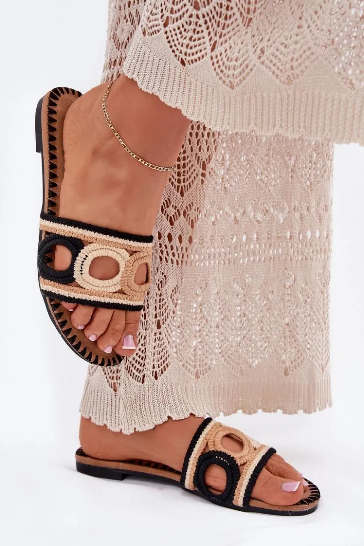 Boto Klapki Damskie Klasyczne*Szydełkowe Klapki Damskie Na Płaskim Obcasie Czarne Nirina Czarny