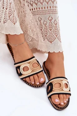 Boto Klapki Damskie Klasyczne*Szydełkowe Klapki Damskie Na Płaskim Obcasie Czarne Nirina Czarny