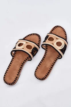 Boto Klapki Damskie Klasyczne*Szydełkowe Klapki Damskie Na Płaskim Obcasie Czarne Nirina Czarny