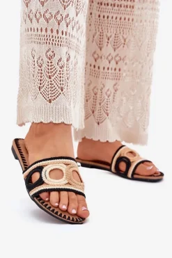 Boto Klapki Damskie Klasyczne*Szydełkowe Klapki Damskie Na Płaskim Obcasie Czarne Nirina Czarny