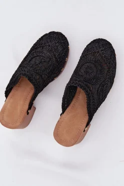 Damskie Boto Szydełkowe Klapki Damskie Na Obcasie Czarne Senevia