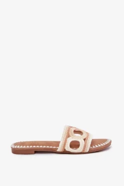 New Boto Szydełkowe Klapki Damskie Na Płaskim Obcasie Beżowe Nirina Beżowy