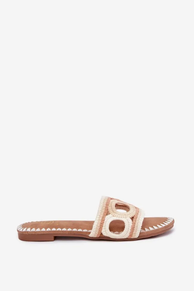 New Boto Szydełkowe Klapki Damskie Na Płaskim Obcasie Beżowe Nirina Beżowy