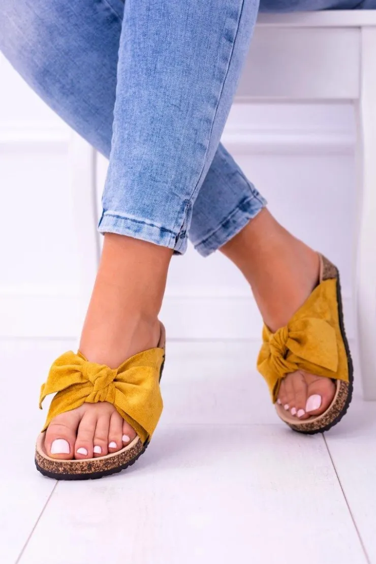 Boto Klapki Korkowe|Klapki Damskie Klasyczne*Żółte Damskie Klapki Z Kokardami Na Korku Sunshine