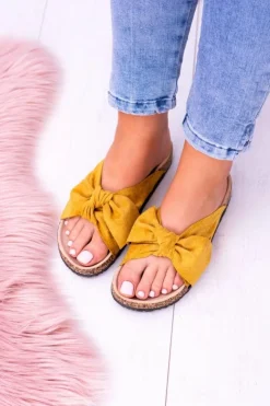 Boto Klapki Korkowe|Klapki Damskie Klasyczne*Żółte Damskie Klapki Z Kokardami Na Korku Sunshine