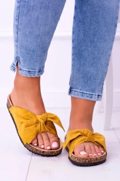 Boto Klapki Korkowe|Klapki Damskie Klasyczne*Żółte Damskie Klapki Z Kokardami Na Korku Sunshine