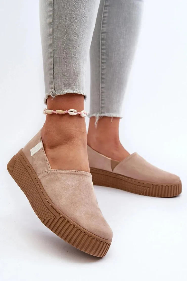 Best Big Star Shoes Tenisówki Damskie Na Platformie NN276007 Memory Foam System Beżowe