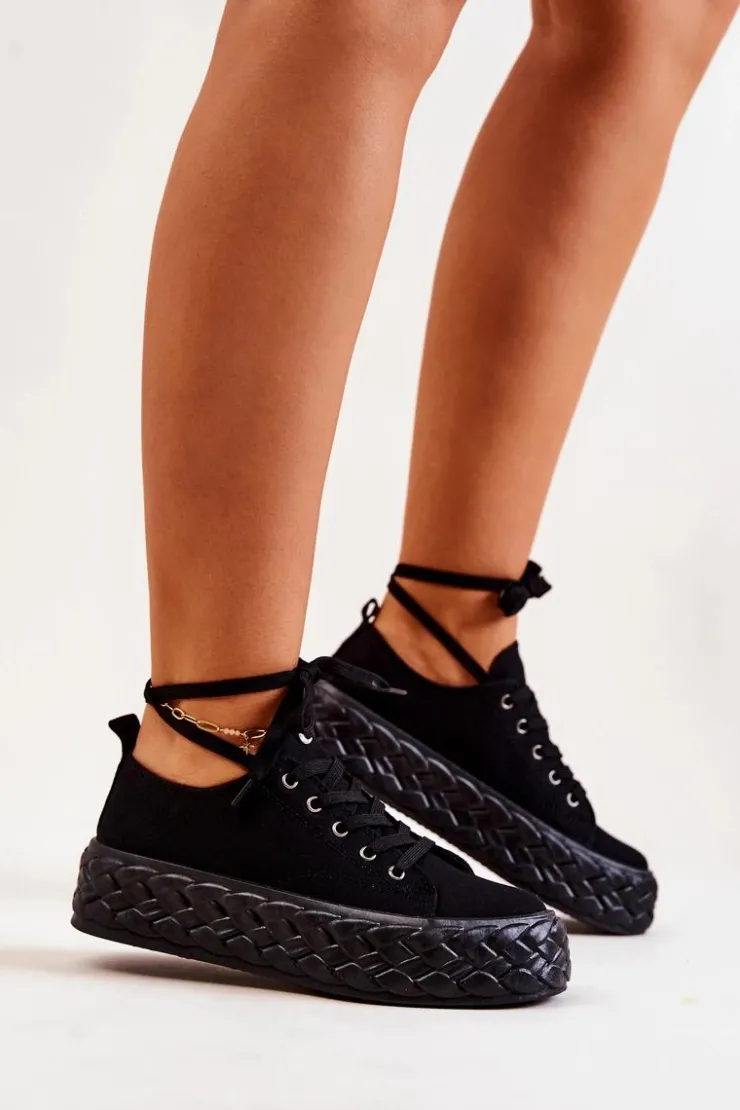 Damskie Boto Tenisówki Na Masywnej Platformie Czarne Suzane