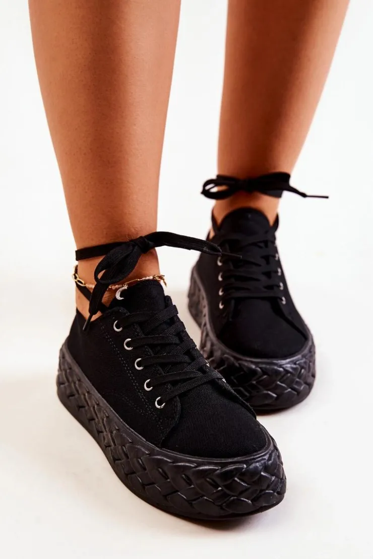 Damskie Boto Tenisówki Na Masywnej Platformie Czarne Suzane