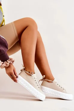 Boto Trampki Damskie Niskie*Tenisówki Na Masywnej Platformie Jasnobeżowe Suzane