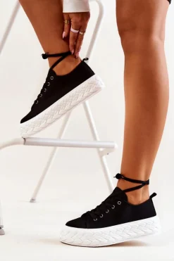 Clearance Boto Tenisówki Na Masywnej Platformie Czarno-Białe Suzane