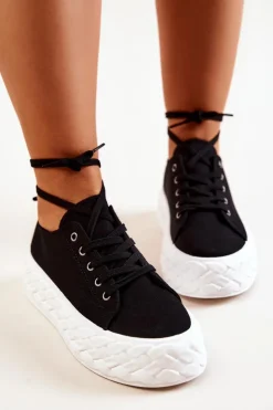 Clearance Boto Tenisówki Na Masywnej Platformie Czarno-Białe Suzane