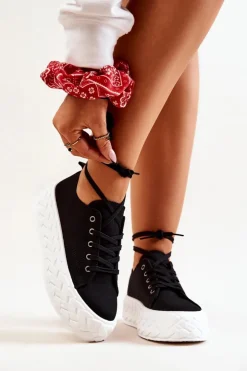 Clearance Boto Tenisówki Na Masywnej Platformie Czarno-Białe Suzane