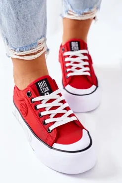 Damskie Big Star Shoes Tenisówki Na Platformie BIG STAR II274025 Czerwone