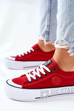 Damskie Big Star Shoes Tenisówki Na Platformie BIG STAR II274025 Czerwone