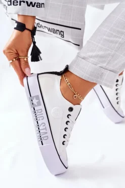 Big Star Shoes Trampki Damskie Big Star|Trampki Damskie Niskie*Tenisówki Na Platformie BIG STAR II274021 Białe