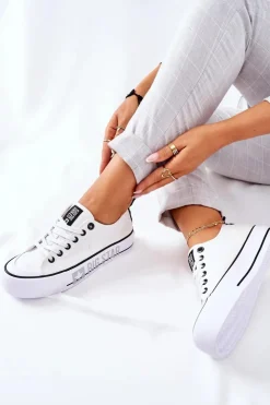 Big Star Shoes Trampki Damskie Big Star|Trampki Damskie Niskie*Tenisówki Na Platformie BIG STAR II274021 Białe