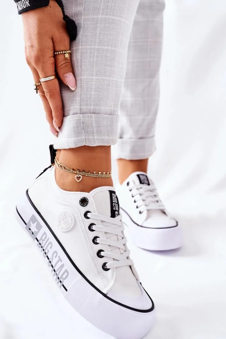 Big Star Shoes Trampki Damskie Big Star|Trampki Damskie Niskie*Tenisówki Na Platformie BIG STAR II274021 Białe