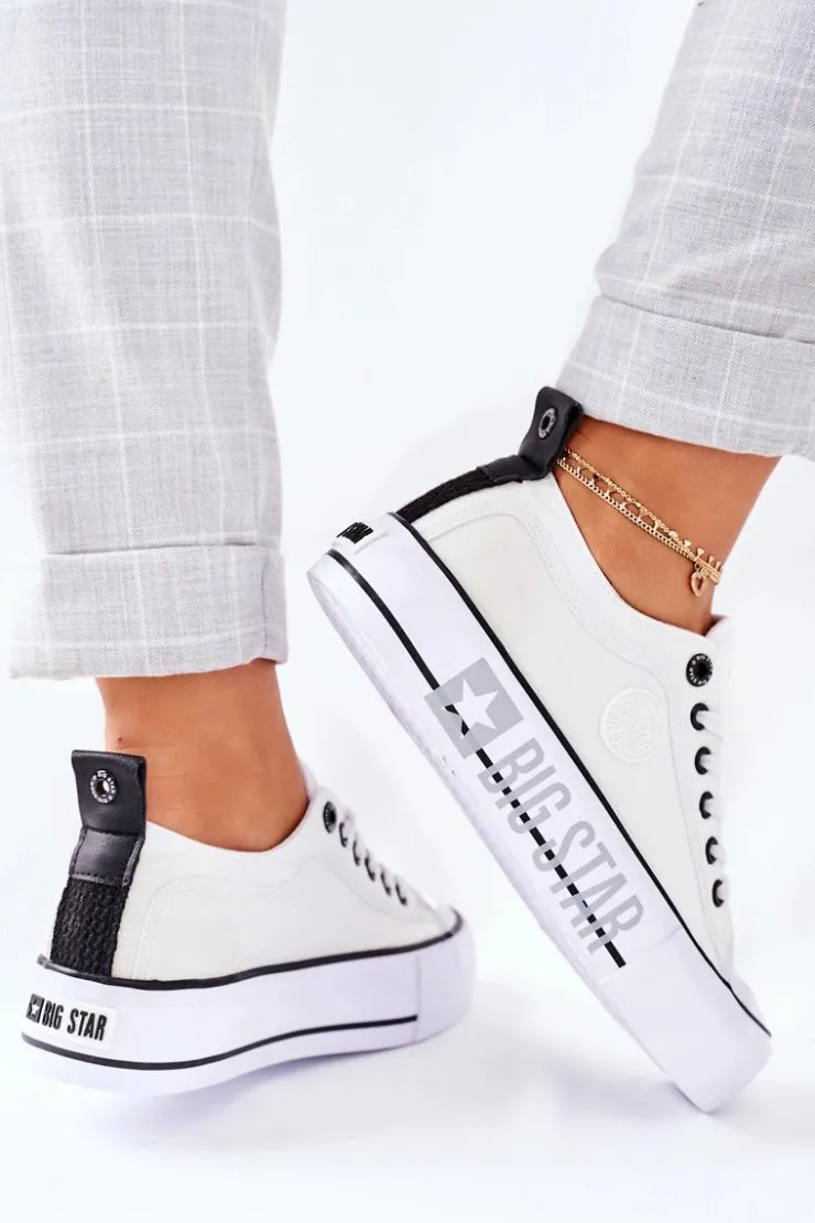 Big Star Shoes Trampki Damskie Big Star|Trampki Damskie Niskie*Tenisówki Na Platformie BIG STAR II274021 Białe