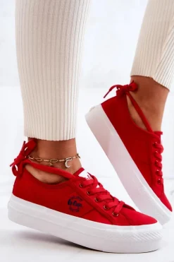 Damskie Lee Cooper Tenisówki Na Platformie LCW-22-31-0834L Czerwone
