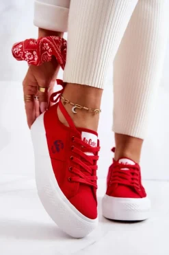 Damskie Lee Cooper Tenisówki Na Platformie LCW-22-31-0834L Czerwone