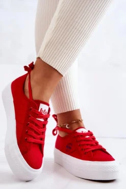 Damskie Lee Cooper Tenisówki Na Platformie LCW-22-31-0834L Czerwone